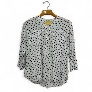 Maeve by Anthropologie Black and White Polka Dot Blouse